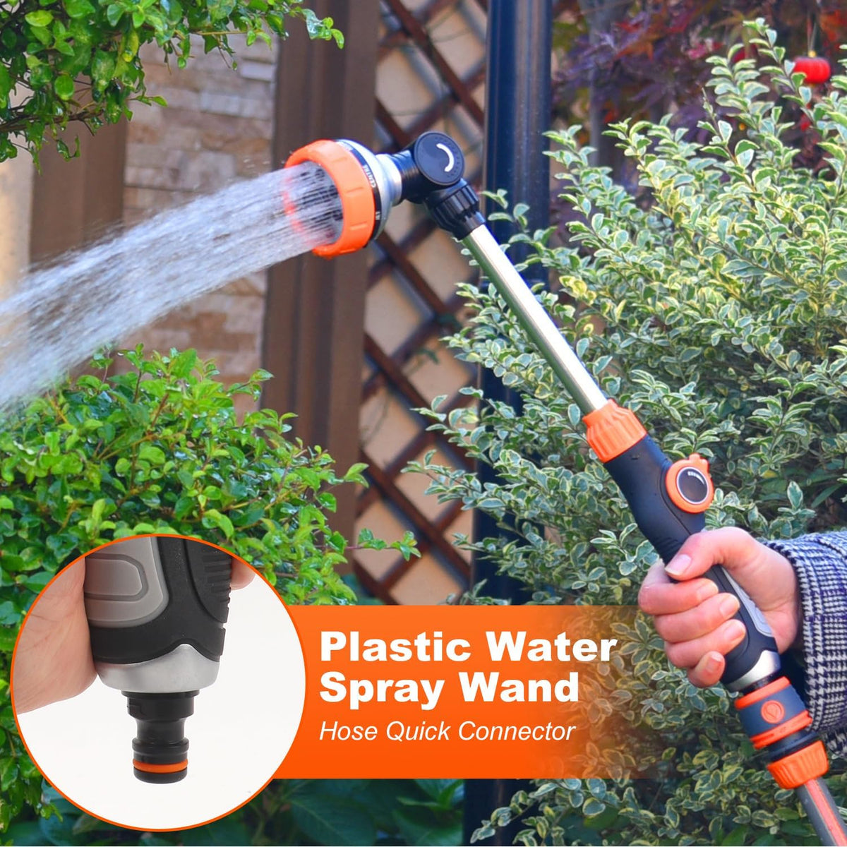 Watering Wand, 18.5 Inches Long Garden Hose Wand with 180° Swivel Head, 8 Spray Patterns, Adjustable Garden Sprayer Wand with Nozzle