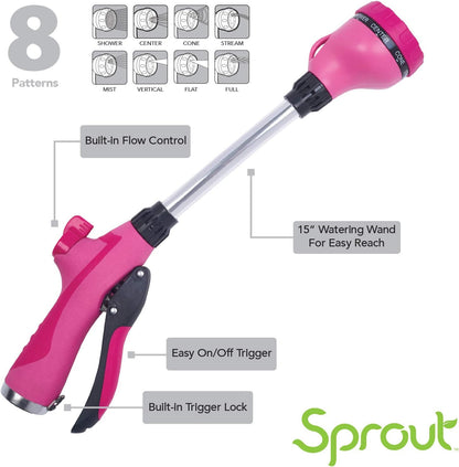 65103-AMZ 8-Pattern 15" Watering Wand and QuickConnect Product Adapter Amazon Bundle, Raspberry Red