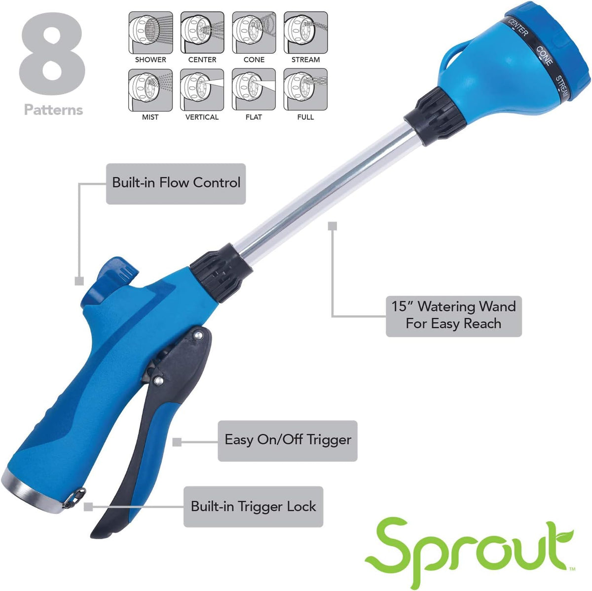 65103-AMZ 8-Pattern 15" Watering Wand and QuickConnect Product Adapter Amazon Bundle, Raspberry Red