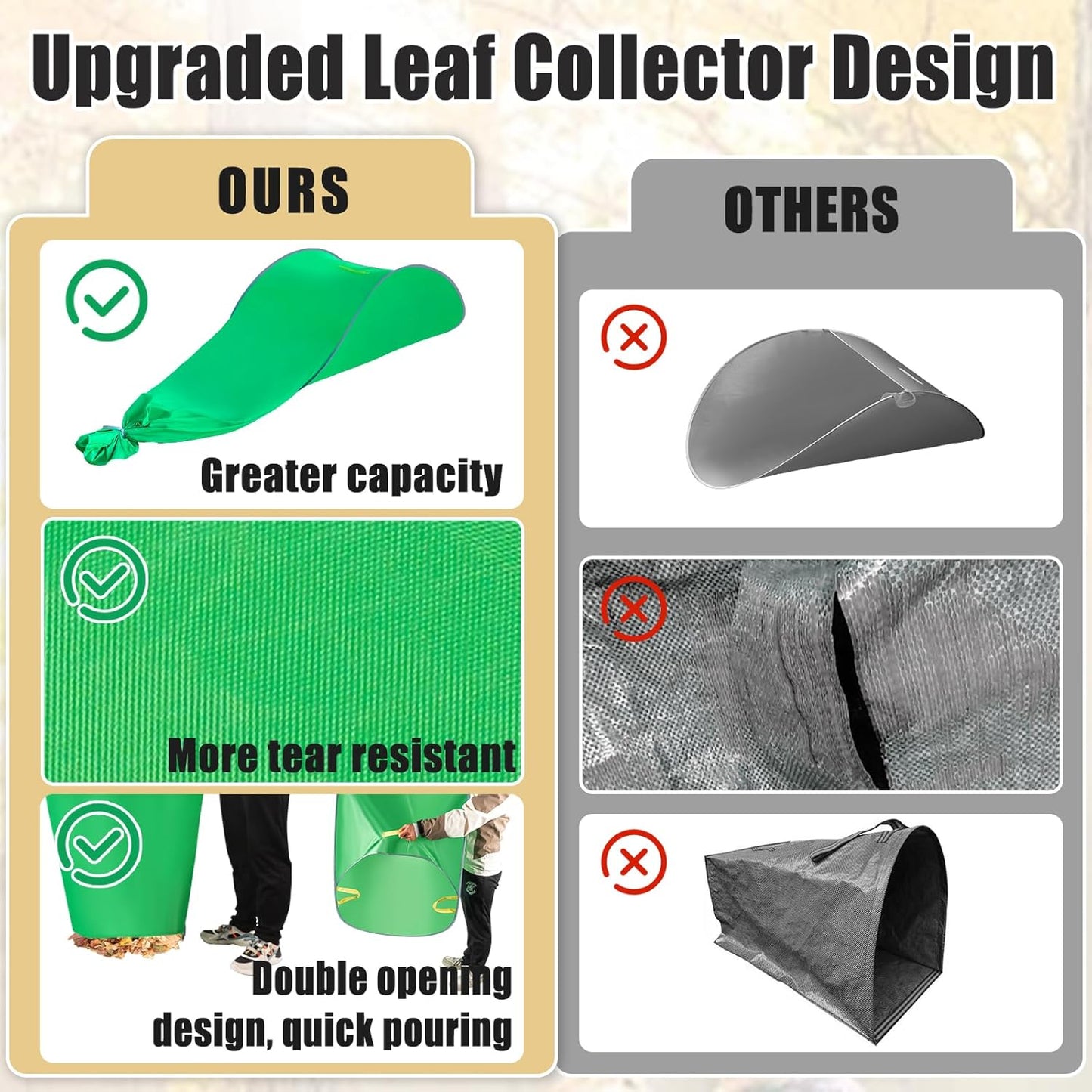 Leaf Collector, Portable Pop Up Leaf Bags, Foldable Leaf Pick Up Tools