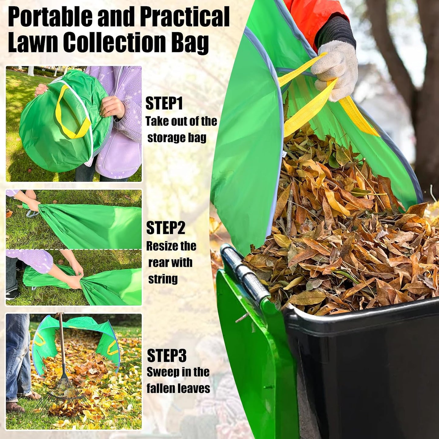 Leaf Collector, Portable Pop Up Leaf Bags, Foldable Leaf Pick Up Tools