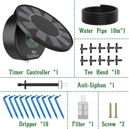 Solar Automatic Drip Irrigation System Kit, DIY Irrigation System for Garden Outdoor/Indoor Gardening System, Plant Watering System Drip Irrigation System, 9 Timing Modes with Anti-Siphon Set