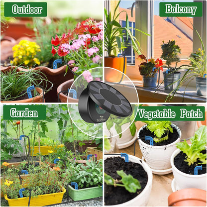 Solar Automatic Drip Irrigation System Kit, DIY Irrigation System for Garden Outdoor/Indoor Gardening System, Plant Watering System Drip Irrigation System, 9 Timing Modes with Anti-Siphon Set