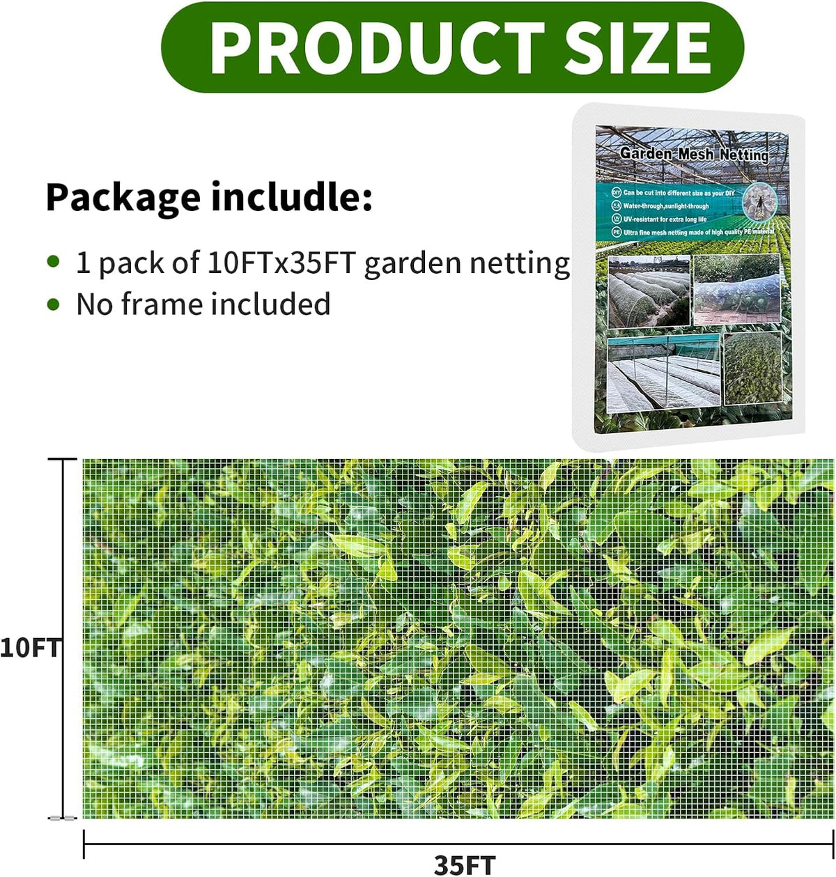10ft x 35ft Garden Netting, Plant Mesh Netting, Garden Plant Row Cover, Greenhouse Screen Protection, Garden Net for Vegetables, Fruits, Flowers