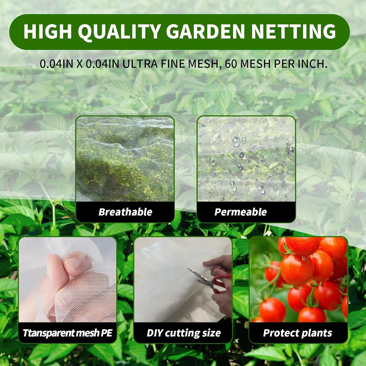 10ft x 35ft Garden Netting, Plant Mesh Netting, Garden Plant Row Cover, Greenhouse Screen Protection, Garden Net for Vegetables, Fruits, Flowers