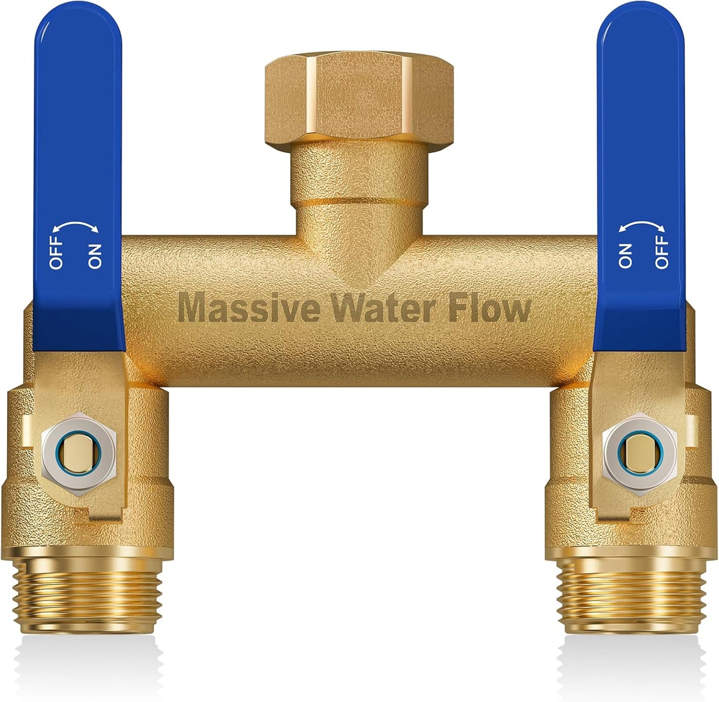 Hose Splitter 2 Way Heavy Duty, Full Flow Garden Hose Splitter with 2 Long Metal Handles, Brass Rust and Freeze Resistant Water Hose Bib Splitter, T Adapter Connector with 3/4 - Inch GHT Thread（Black）