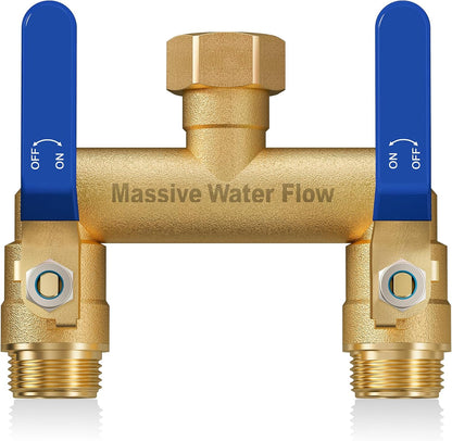 Hose Splitter 2 Way Heavy Duty, Full Flow Garden Hose Splitter with 2 Long Metal Handles, Brass Rust and Freeze Resistant Water Hose Bib Splitter, T Adapter Connector with 3/4 - Inch GHT Thread（Black）