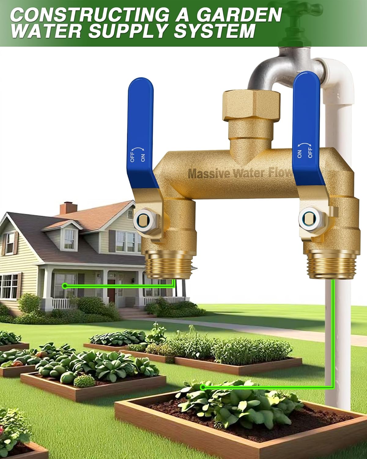 Hose Splitter 2 Way Heavy Duty, Full Flow Garden Hose Splitter with 2 Long Metal Handles, Brass Rust and Freeze Resistant Water Hose Bib Splitter, T Adapter Connector with 3/4 - Inch GHT Thread（Black）