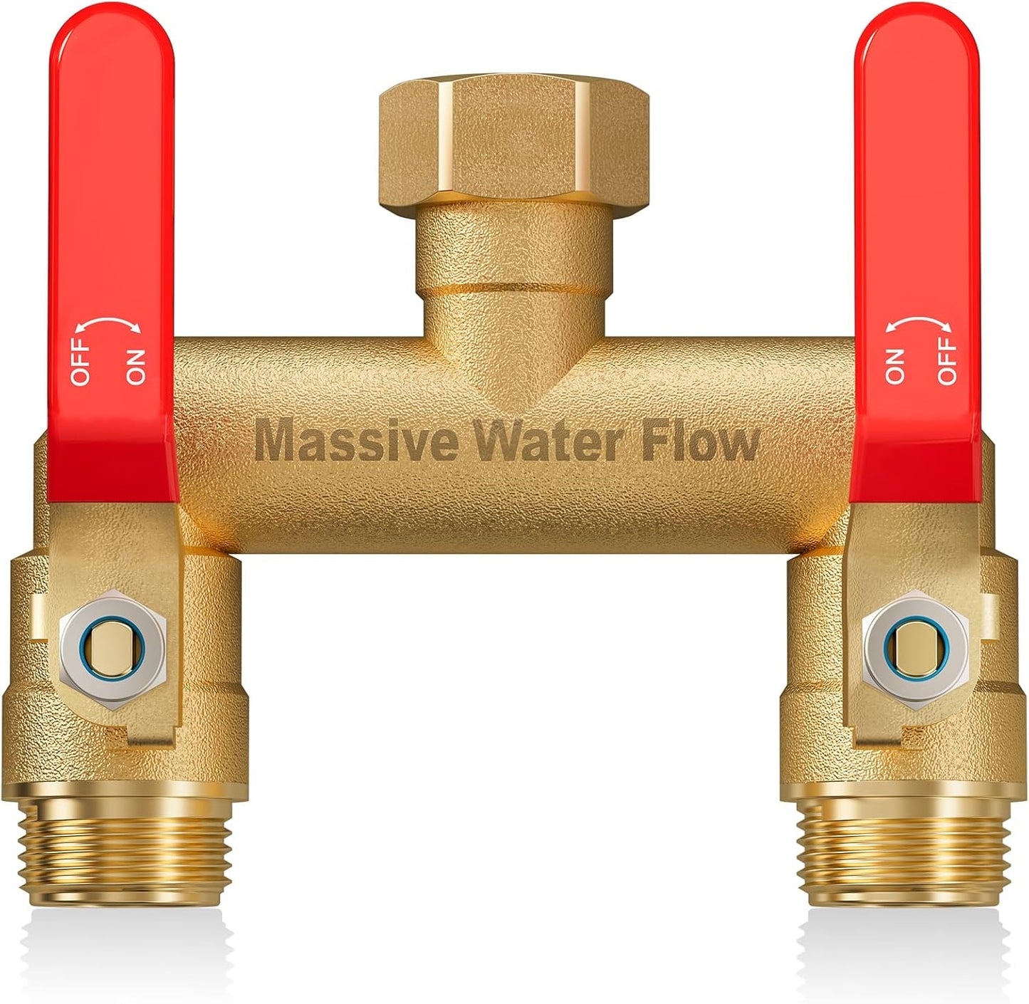 Hose Splitter 2 Way Heavy Duty, Full Flow Garden Hose Splitter with 2 Long Metal Handles, Brass Rust and Freeze Resistant Water Hose Bib Splitter, T Adapter Connector with 3/4 - Inch GHT Thread（Black）