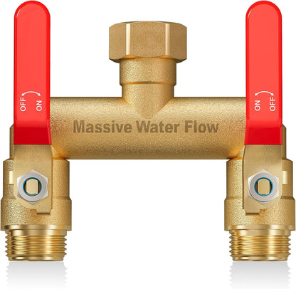 Hose Splitter 2 Way Heavy Duty, Full Flow Garden Hose Splitter with 2 Long Metal Handles, Brass Rust and Freeze Resistant Water Hose Bib Splitter, T Adapter Connector with 3/4 - Inch GHT Thread（Black）