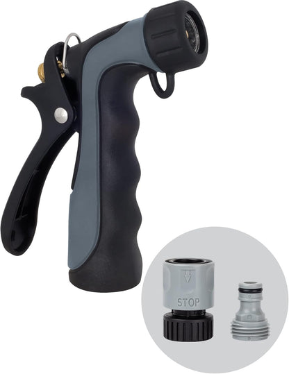65144AMZ Hot Water Hose Nozzle with Adjustable Spray Pattern, Metal Core, Insulated Grip, 160°F Rated, High Pressure Spray, Quick Connect Bundle, Black, Gray