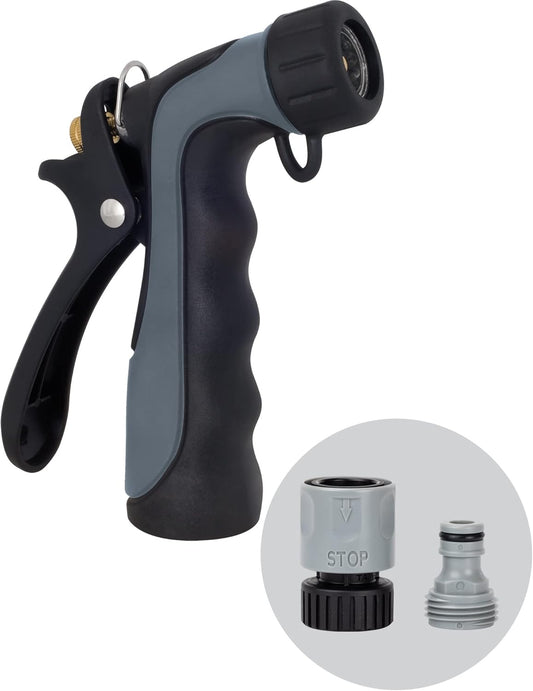 65144AMZ Hot Water Hose Nozzle with Adjustable Spray Pattern, Metal Core, Insulated Grip, 160°F Rated, High Pressure Spray, Quick Connect Bundle, Black, Gray