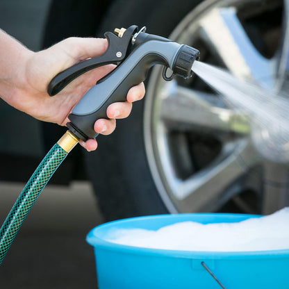 65144AMZ Hot Water Hose Nozzle with Adjustable Spray Pattern, Metal Core, Insulated Grip, 160°F Rated, High Pressure Spray, Quick Connect Bundle, Black, Gray