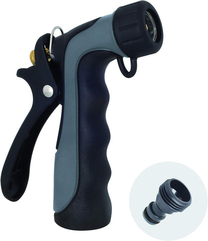 65144AMZ Hot Water Hose Nozzle with Adjustable Spray Pattern, Metal Core, Insulated Grip, 160°F Rated, High Pressure Spray, Quick Connect Bundle, Black, Gray