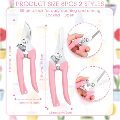 8 Pcs Garden Shears Pruning Scissors Clippers Sharp Hand Pruners for Gardening Tools Cutting Flowers Trimming Plants Bonsai Fruits Picking, 4 Bypass Blade and 4 Straight Blade