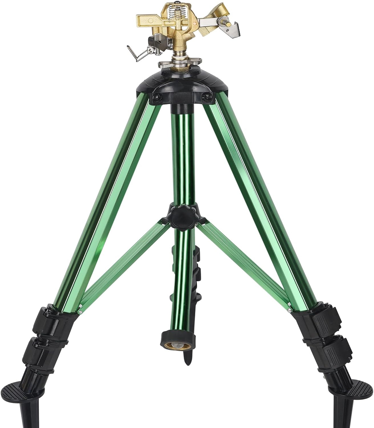 Impact Sprinkler on Tripod Base, 360° Adjustable Brass Sprinkler Head with Stakes, Heavy Duty Metal Tripod Lawn Sprinkler for Large Area Lawn, Yard & Garden Irrigation, 1 Pack