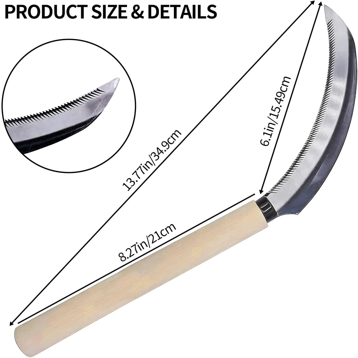 Kana Hoe 217 Japanese Garden Tool - Hand Hoe/Sickle is Perfect for Weeding and Cultivating. The Blade Edge is Very Sharp., Beige-a