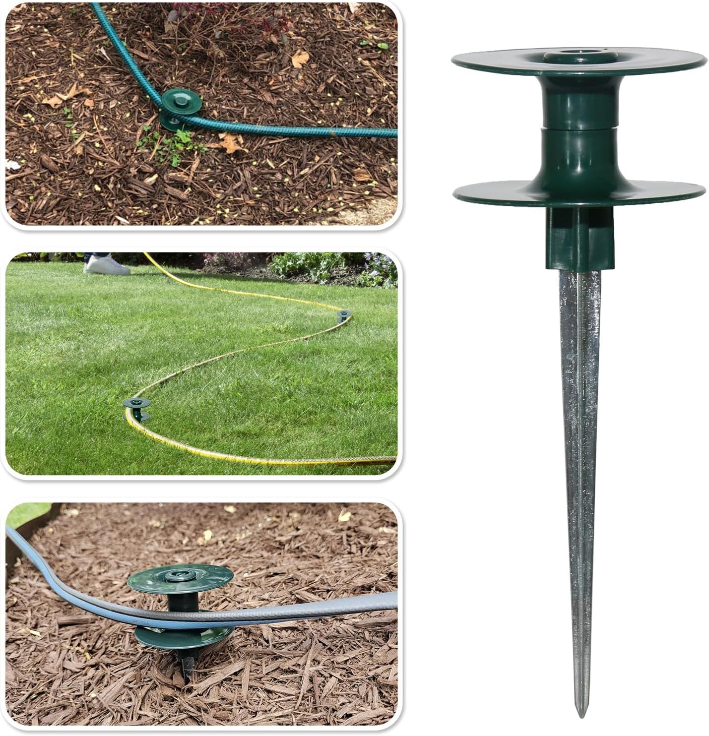 6 Pcs Metal Garden Hose Guide Spike Hose Guides for Garden Hose Guard Green