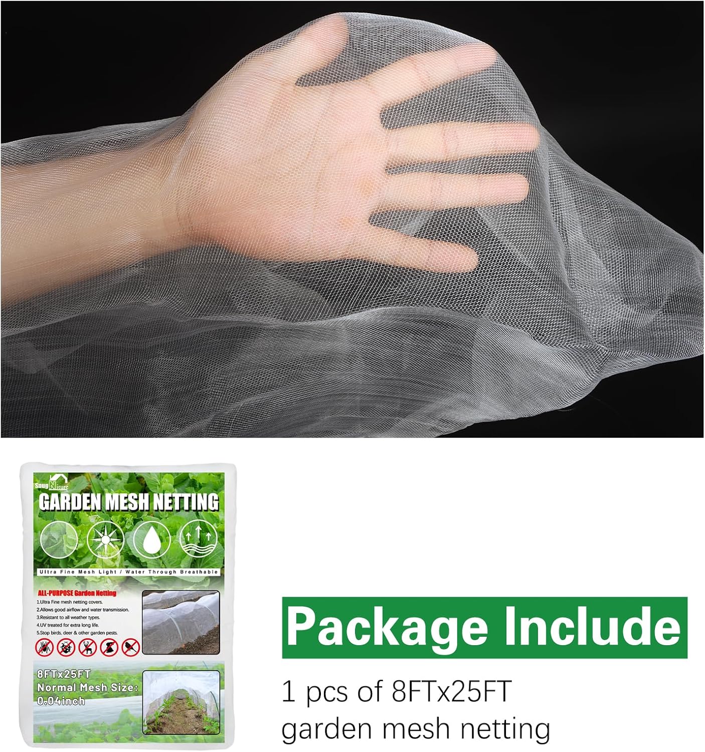 Garden Netting, Ultra Fine Mesh, 8x24 FT, White, 3 Pack