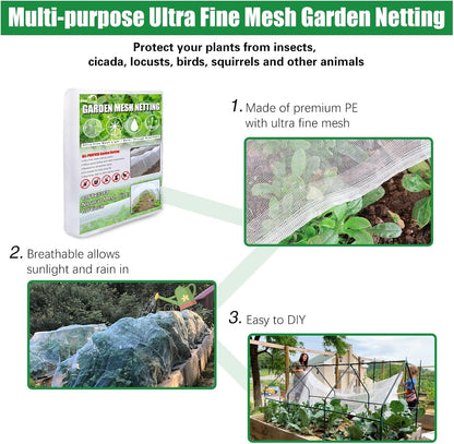 Garden Netting, Ultra Fine Mesh, 8x24 FT, White, 3 Pack
