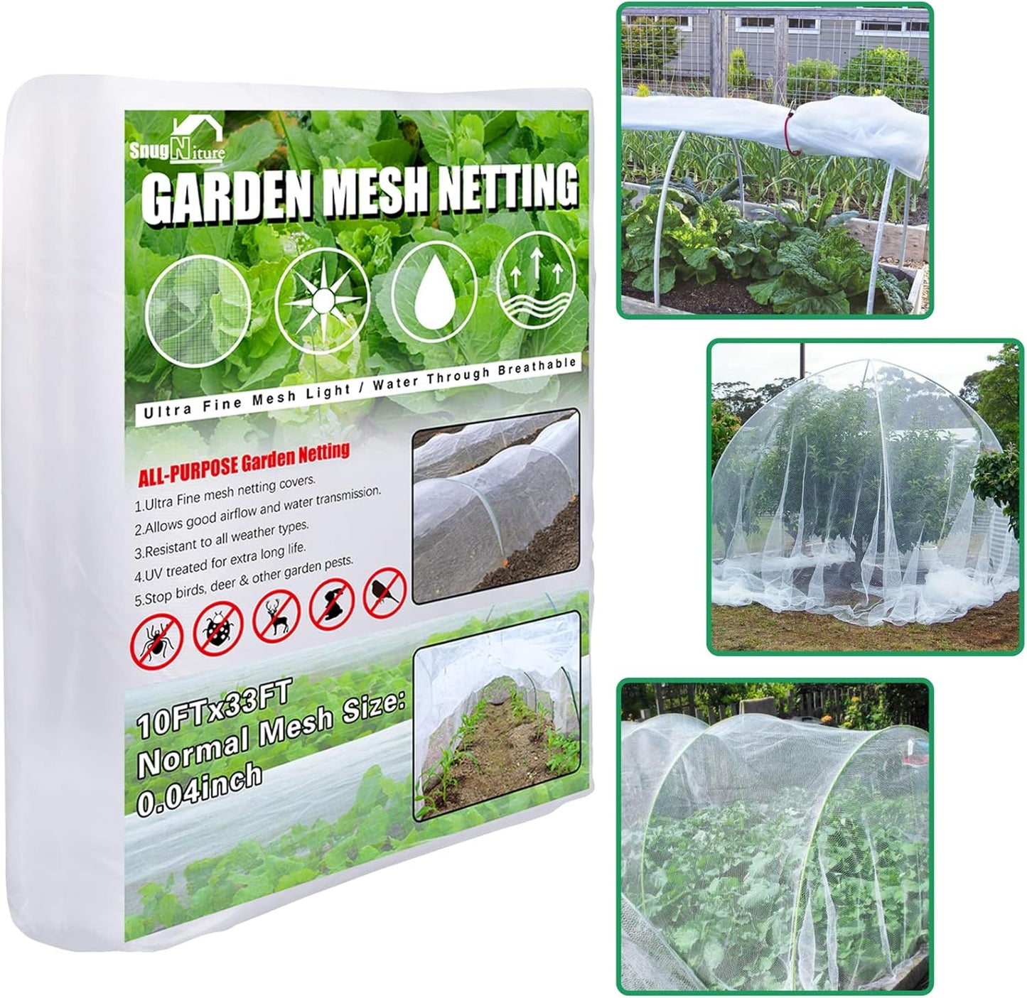 Garden Netting, Ultra Fine Mesh, 8x24 FT, White, 3 Pack