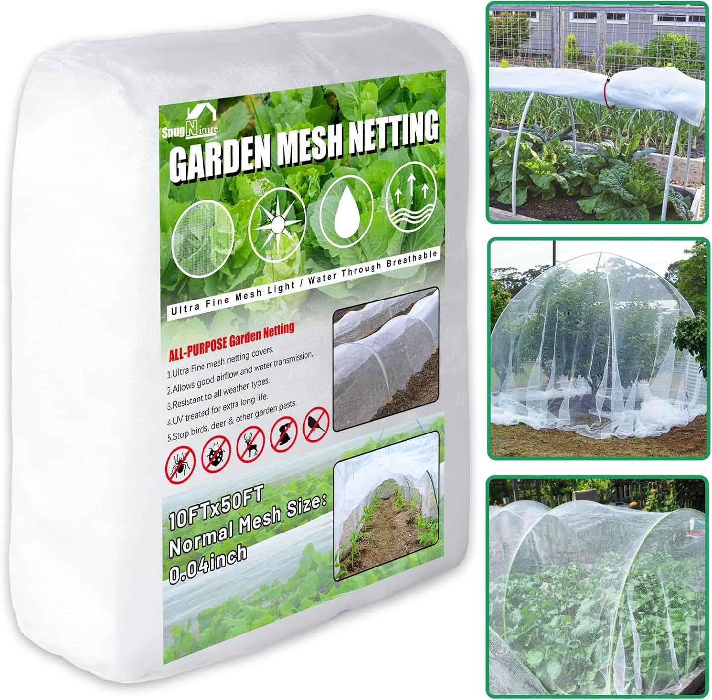 Garden Netting, Ultra Fine Mesh, 8x24 FT, White, 3 Pack