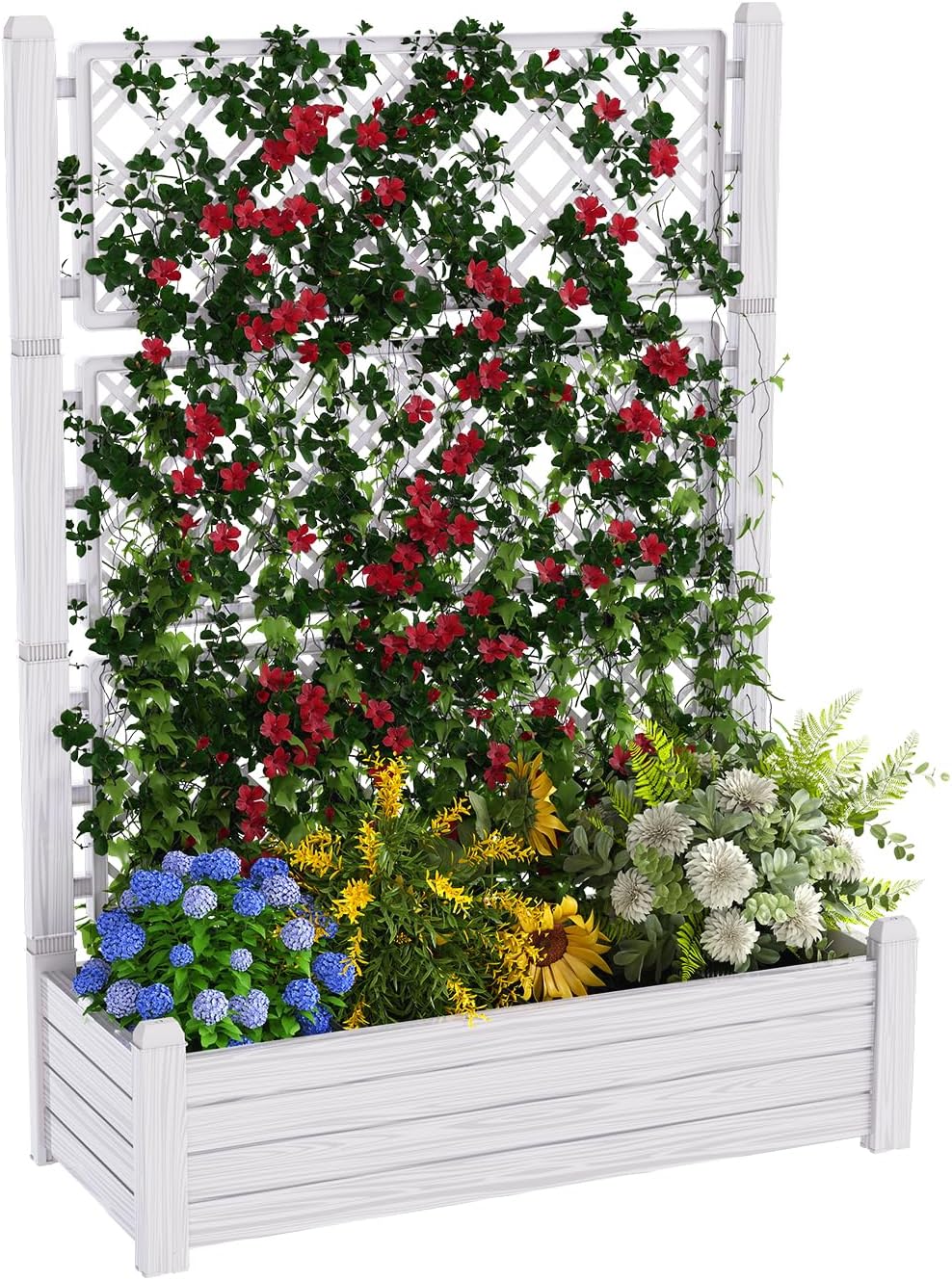 Elevated Raised Garden Bed with Trellis,Resin Planter Boxes Outdoor for Backyard Balcony,Large Patio Planter Box for Herbs Flowers Vegetables(Ashen)