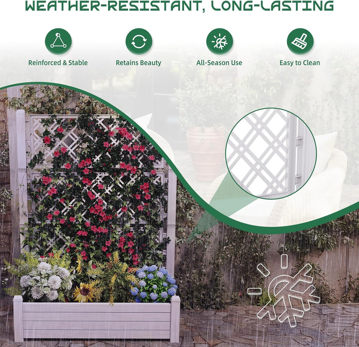 Elevated Raised Garden Bed with Trellis,Resin Planter Boxes Outdoor for Backyard Balcony,Large Patio Planter Box for Herbs Flowers Vegetables(Ashen)