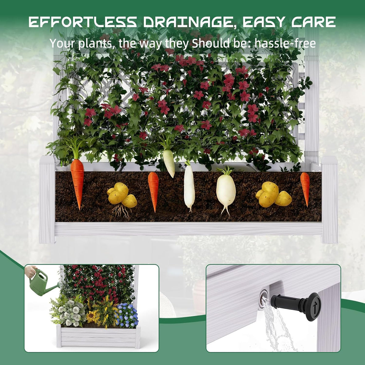 Elevated Raised Garden Bed with Trellis,Resin Planter Boxes Outdoor for Backyard Balcony,Large Patio Planter Box for Herbs Flowers Vegetables(Ashen)
