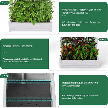 Elevated Raised Garden Bed with Trellis,Resin Planter Boxes Outdoor for Backyard Balcony,Large Patio Planter Box for Herbs Flowers Vegetables(Ashen)