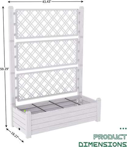 Elevated Raised Garden Bed with Trellis,Resin Planter Boxes Outdoor for Backyard Balcony,Large Patio Planter Box for Herbs Flowers Vegetables(Ashen)