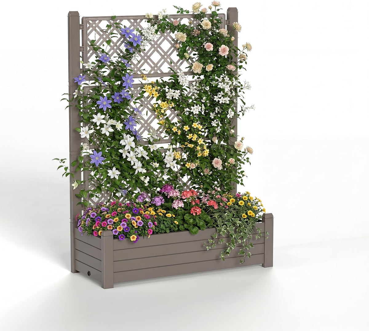 Elevated Raised Garden Bed with Trellis,Resin Planter Boxes Outdoor for Backyard Balcony,Large Patio Planter Box for Herbs Flowers Vegetables(Ashen)