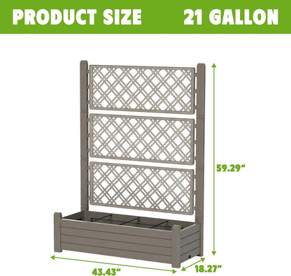 Elevated Raised Garden Bed with Trellis,Resin Planter Boxes Outdoor for Backyard Balcony,Large Patio Planter Box for Herbs Flowers Vegetables(Ashen)