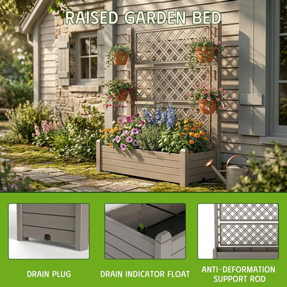 Elevated Raised Garden Bed with Trellis,Resin Planter Boxes Outdoor for Backyard Balcony,Large Patio Planter Box for Herbs Flowers Vegetables(Ashen)