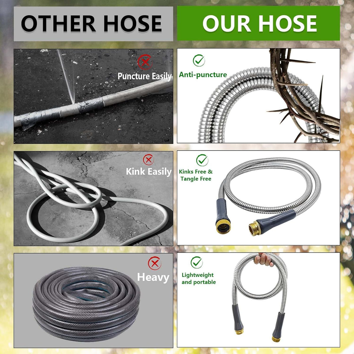 5ft Stainless Steel Garden Hose, 304 Leader Hose Extension