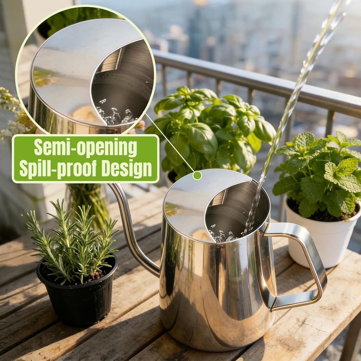Watering Can Indoor Plants, 34oz Stainless Steel Long Spout, Black