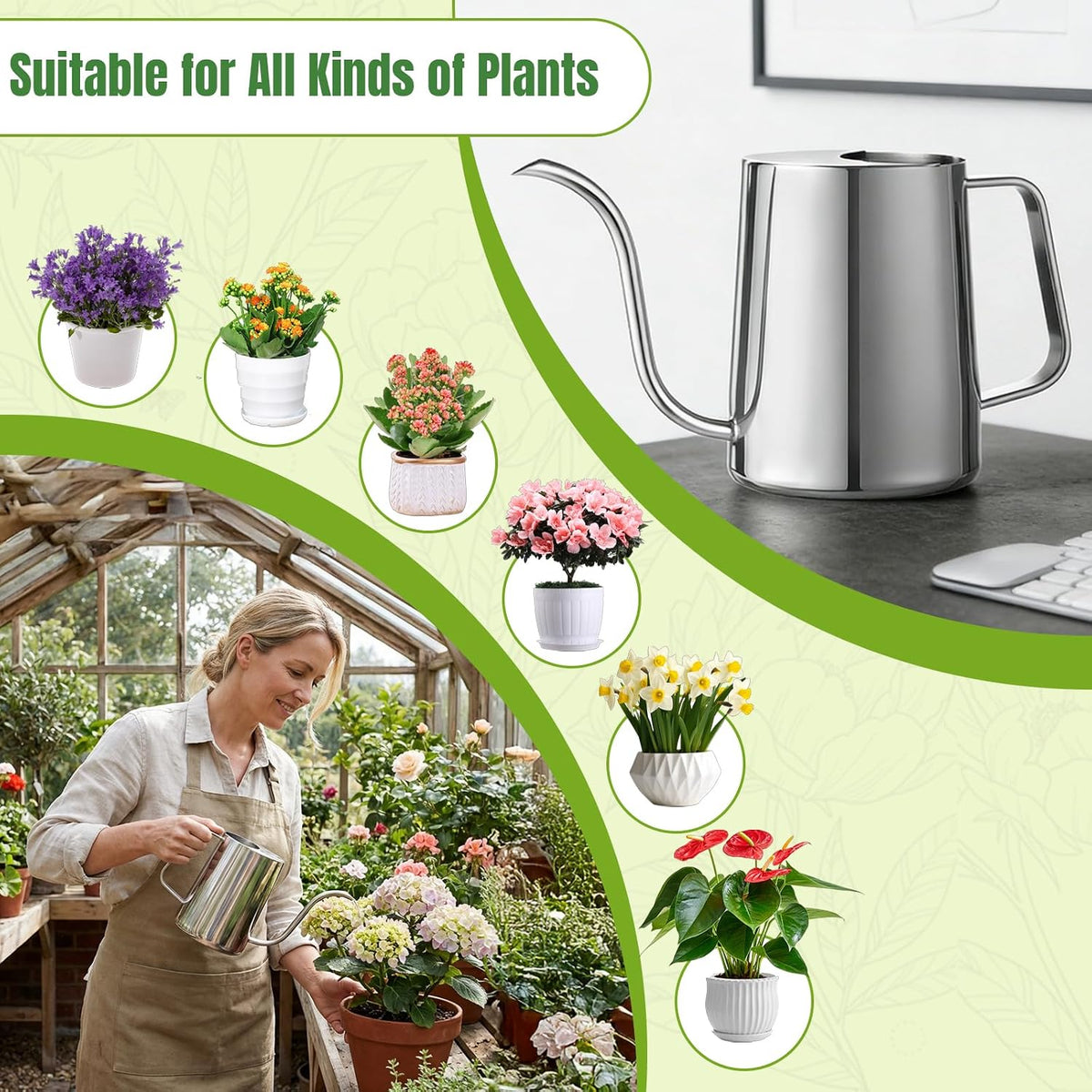 Watering Can Indoor Plants, 34oz Stainless Steel Long Spout, Black