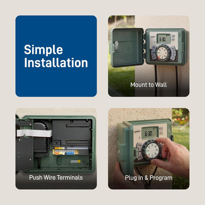4-Station Outdoor Swing Panel Sprinkler System Timer - for Residential Lawn Watering - Multi-Station Irrigation Controller - Custom Watering Intervals - Indoor/Outdoor Installation - 57894