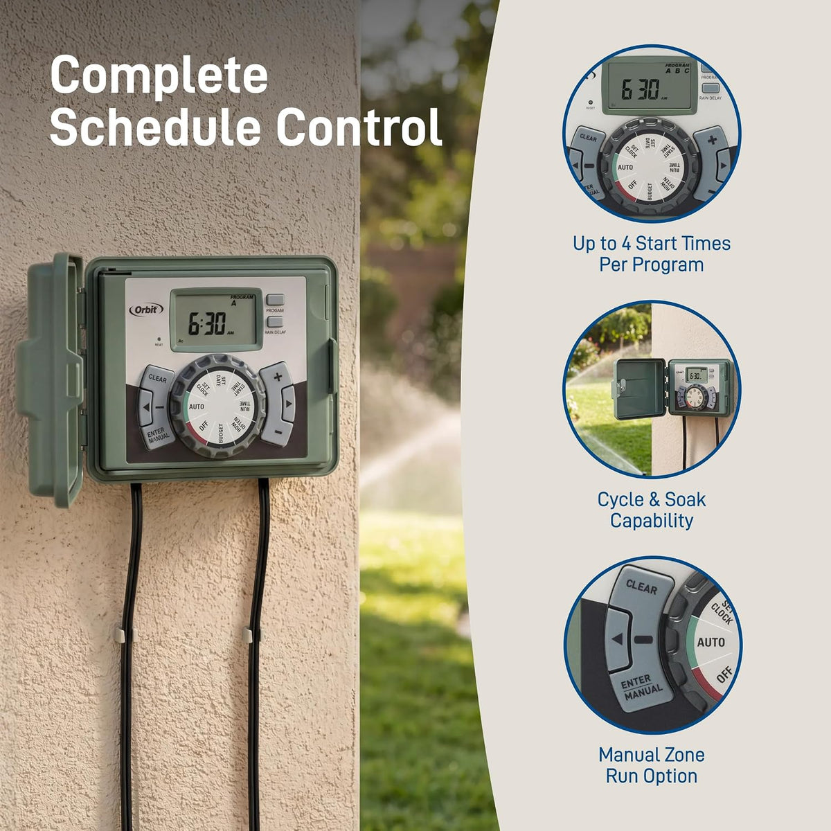 4-Station Outdoor Swing Panel Sprinkler System Timer - for Residential Lawn Watering - Multi-Station Irrigation Controller - Custom Watering Intervals - Indoor/Outdoor Installation - 57894