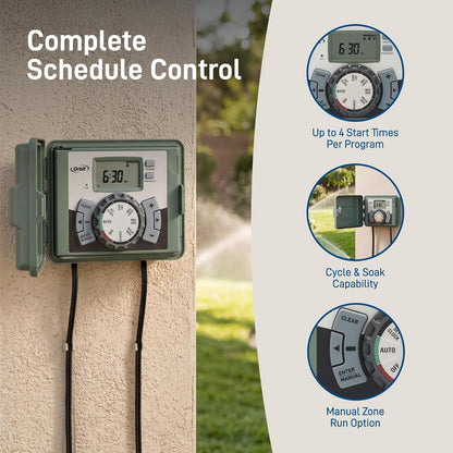 4-Station Outdoor Swing Panel Sprinkler System Timer - for Residential Lawn Watering - Multi-Station Irrigation Controller - Custom Watering Intervals - Indoor/Outdoor Installation - 57894