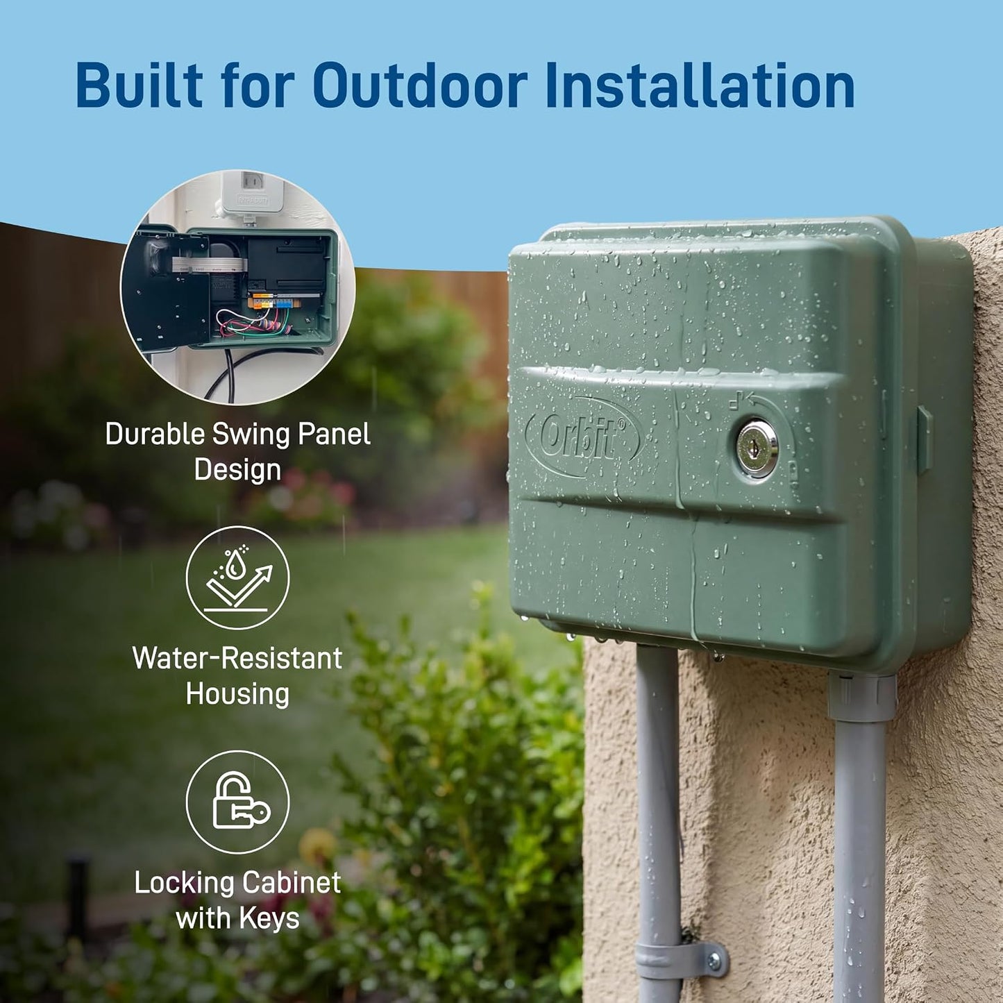 4-Station Outdoor Swing Panel Sprinkler System Timer - for Residential Lawn Watering - Multi-Station Irrigation Controller - Custom Watering Intervals - Indoor/Outdoor Installation - 57894