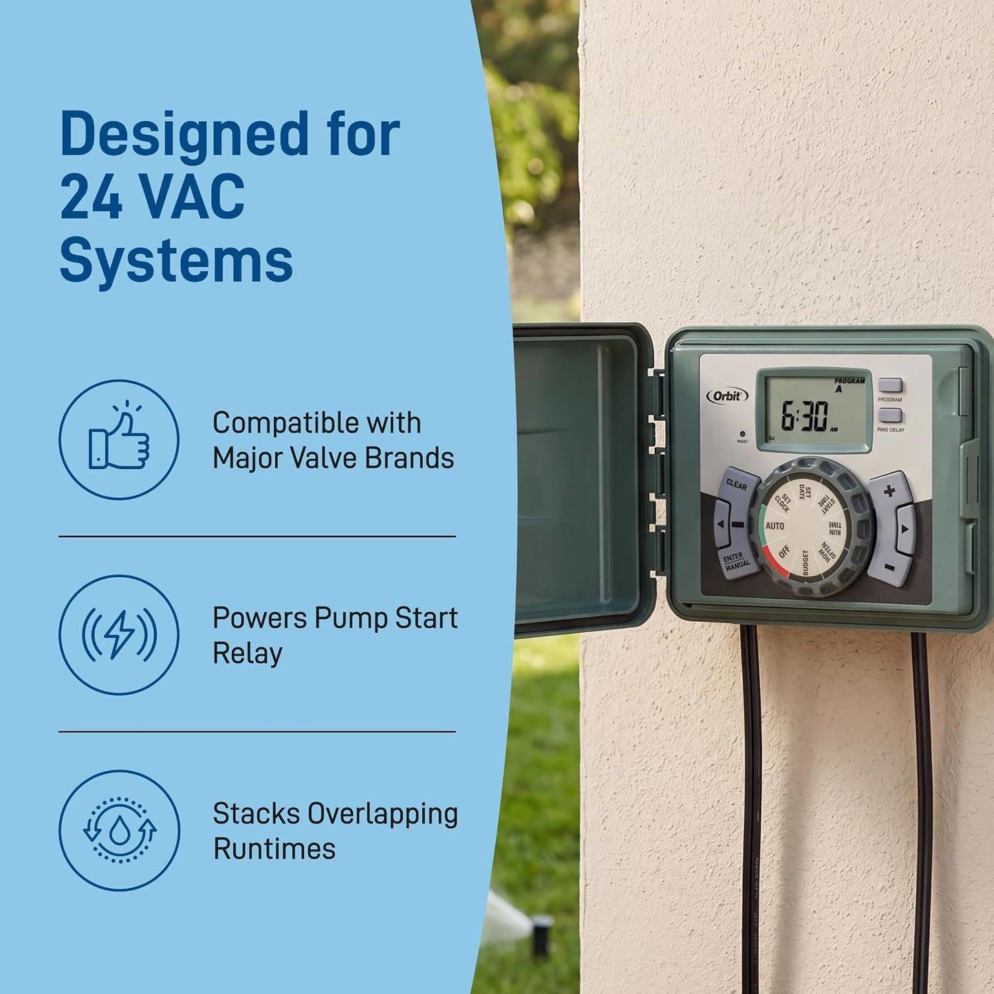 4-Station Outdoor Swing Panel Sprinkler System Timer - for Residential Lawn Watering - Multi-Station Irrigation Controller - Custom Watering Intervals - Indoor/Outdoor Installation - 57894