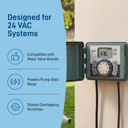 4-Station Outdoor Swing Panel Sprinkler System Timer - for Residential Lawn Watering - Multi-Station Irrigation Controller - Custom Watering Intervals - Indoor/Outdoor Installation - 57894