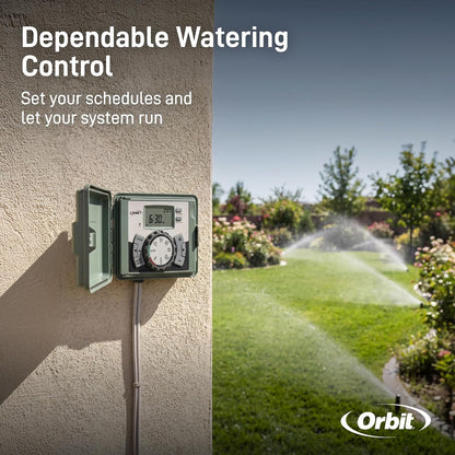 4-Station Outdoor Swing Panel Sprinkler System Timer - for Residential Lawn Watering - Multi-Station Irrigation Controller - Custom Watering Intervals - Indoor/Outdoor Installation - 57894