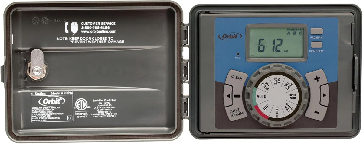 4-Station Outdoor Swing Panel Sprinkler System Timer - for Residential Lawn Watering - Multi-Station Irrigation Controller - Custom Watering Intervals - Indoor/Outdoor Installation - 57894