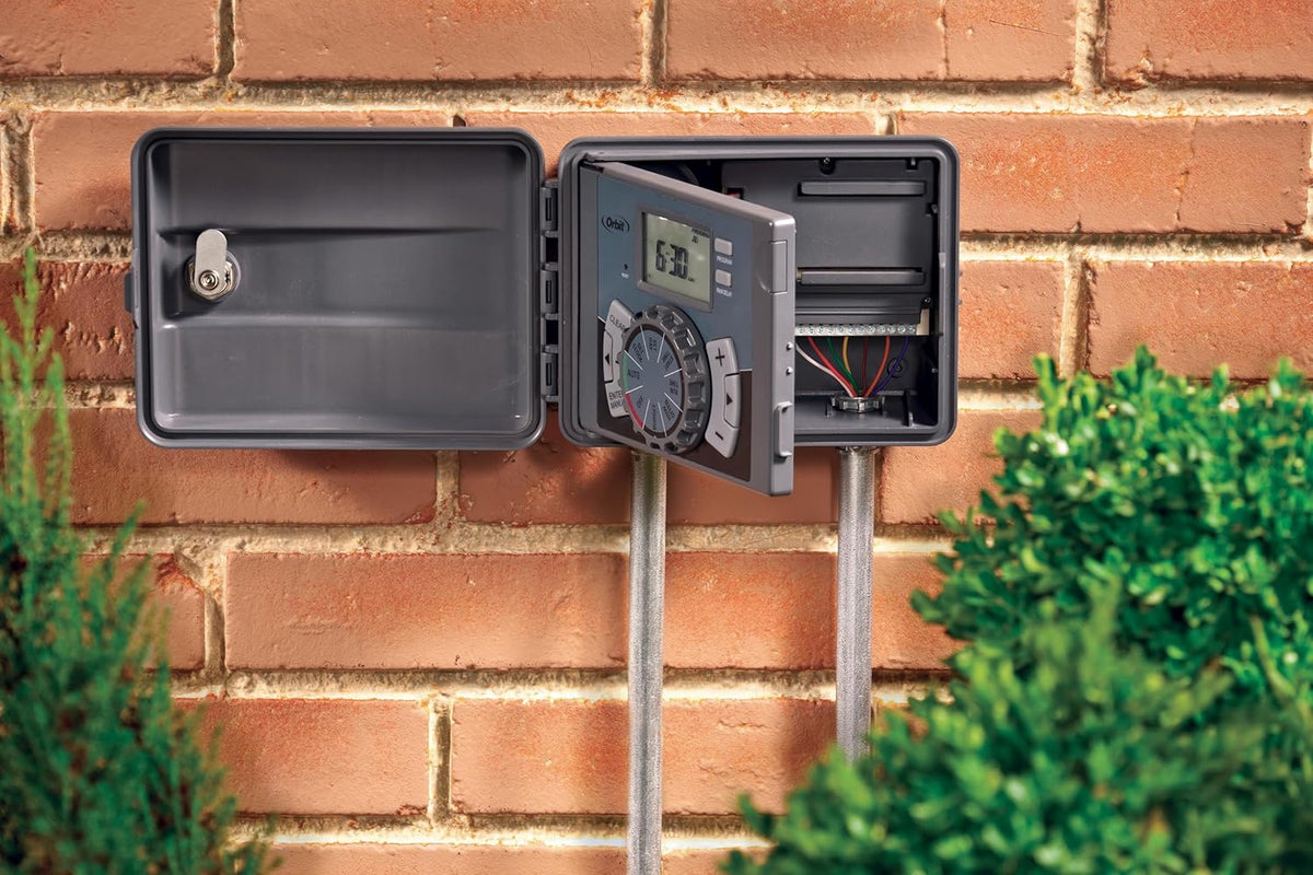 4-Station Outdoor Swing Panel Sprinkler System Timer - for Residential Lawn Watering - Multi-Station Irrigation Controller - Custom Watering Intervals - Indoor/Outdoor Installation - 57894