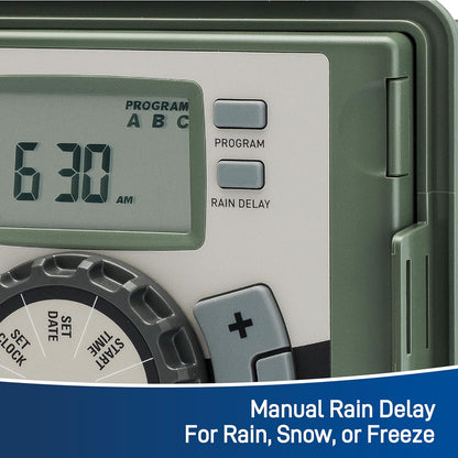 4-Station Outdoor Swing Panel Sprinkler System Timer - for Residential Lawn Watering - Multi-Station Irrigation Controller - Custom Watering Intervals - Indoor/Outdoor Installation - 57894