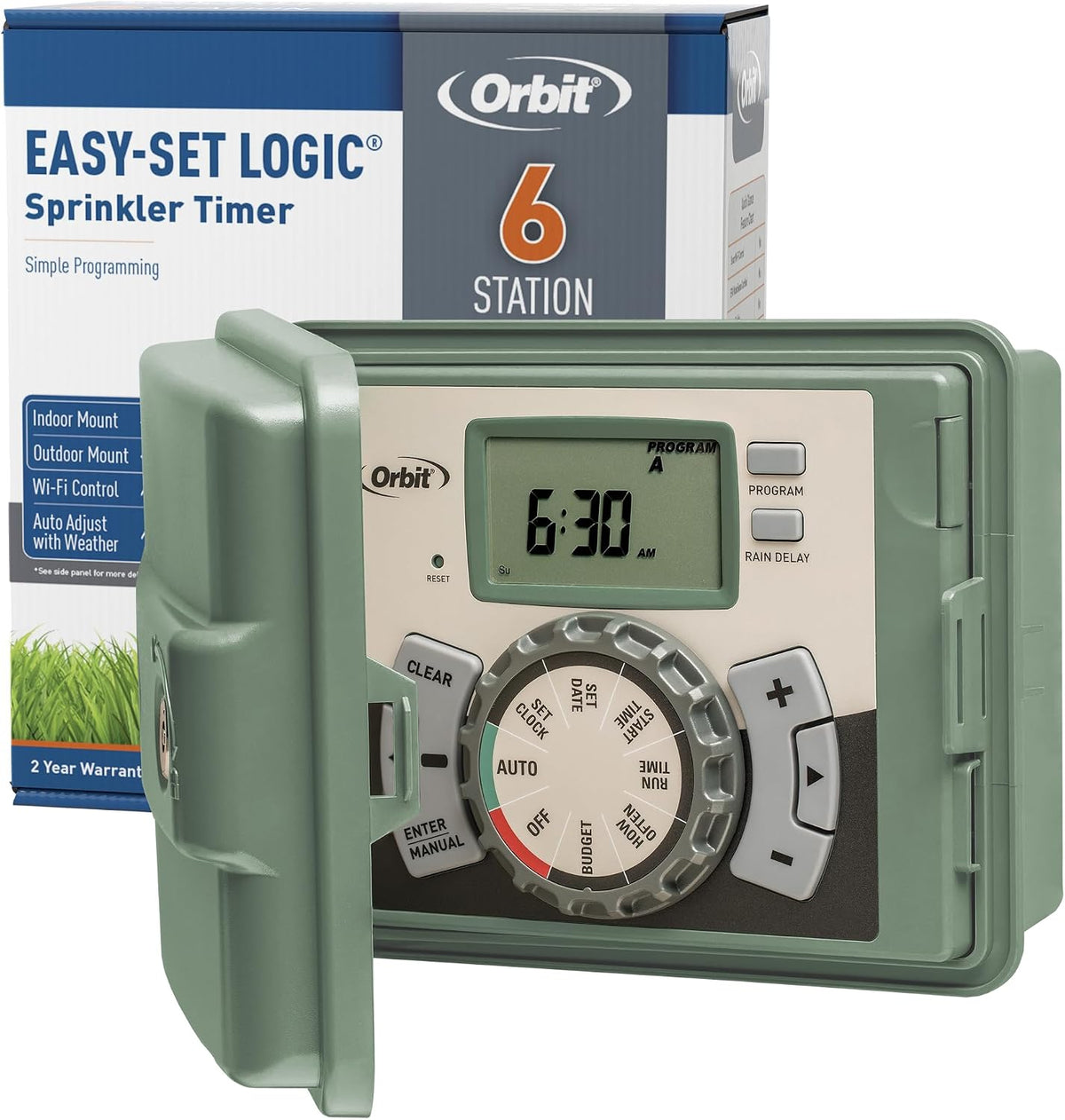 4-Station Outdoor Swing Panel Sprinkler System Timer - for Residential Lawn Watering - Multi-Station Irrigation Controller - Custom Watering Intervals - Indoor/Outdoor Installation - 57894