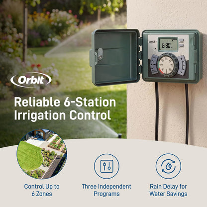 4-Station Outdoor Swing Panel Sprinkler System Timer - for Residential Lawn Watering - Multi-Station Irrigation Controller - Custom Watering Intervals - Indoor/Outdoor Installation - 57894