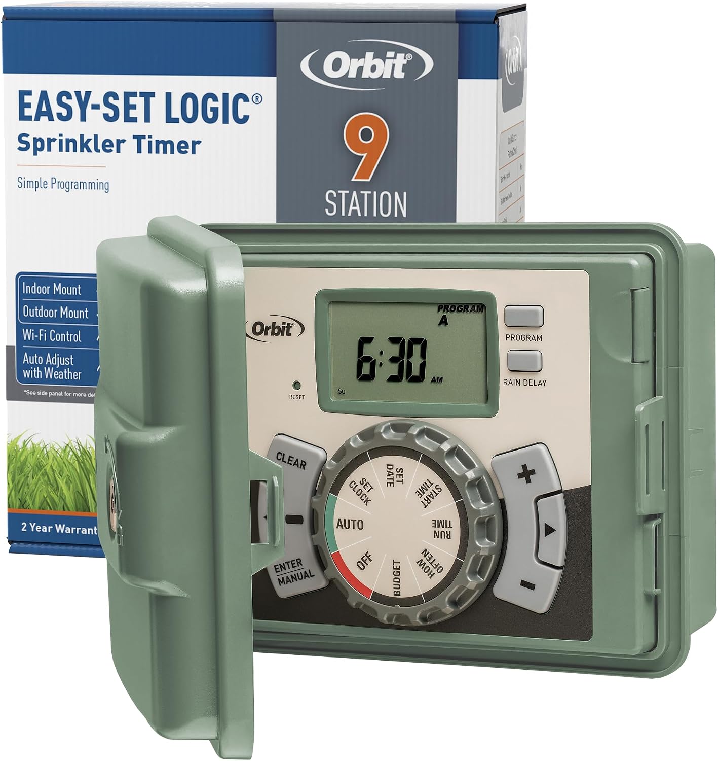 4-Station Outdoor Swing Panel Sprinkler System Timer - for Residential Lawn Watering - Multi-Station Irrigation Controller - Custom Watering Intervals - Indoor/Outdoor Installation - 57894